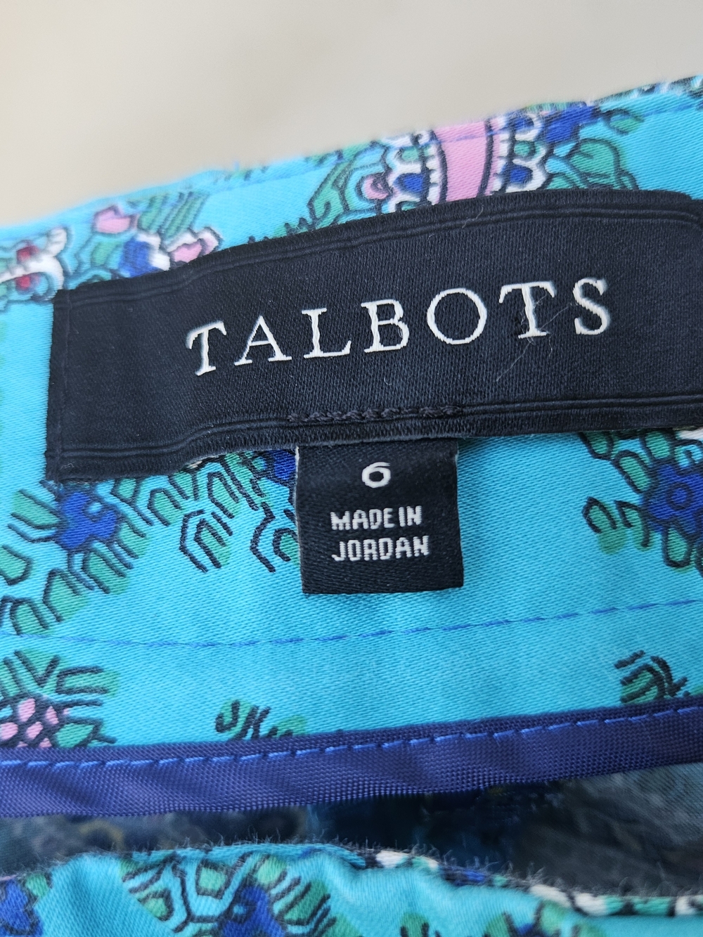 Talbots Turquoise Paisley Stretch Cigarette SKINNY Pants Cotton Sz. 6 - Picture 2 of 7